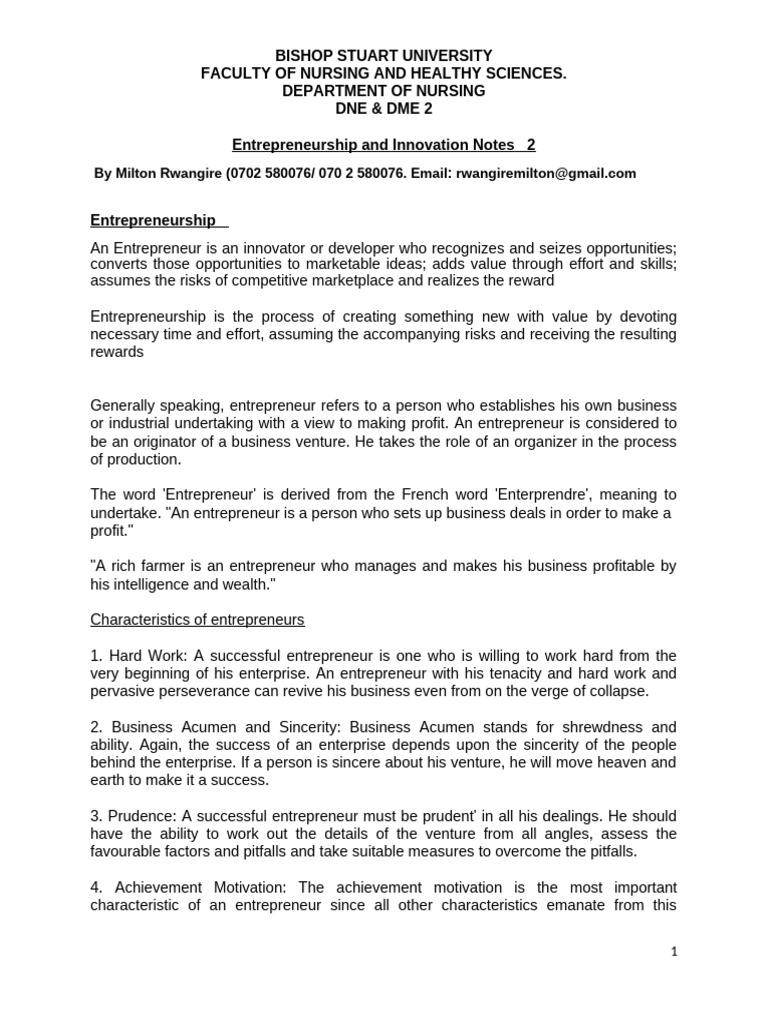 BNS - 4 Enterprenuership & Innovation Notes 2 | PDF | Marketing ...