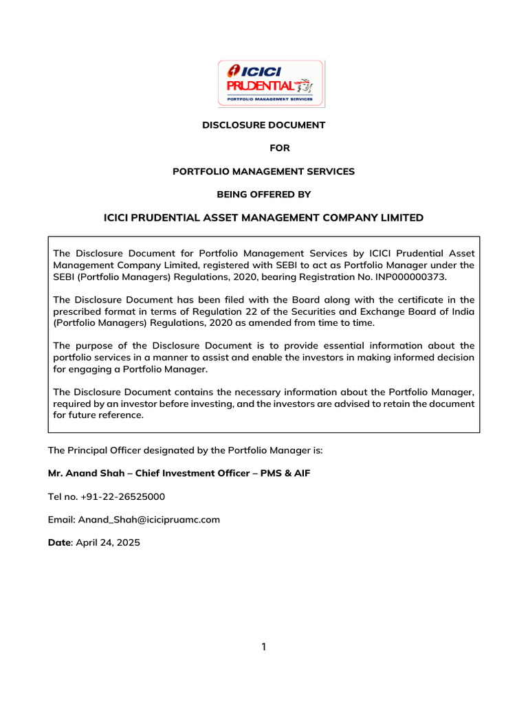 ICICI Prudential PMS Disclosure Document | PDF | Securities (Finance ...