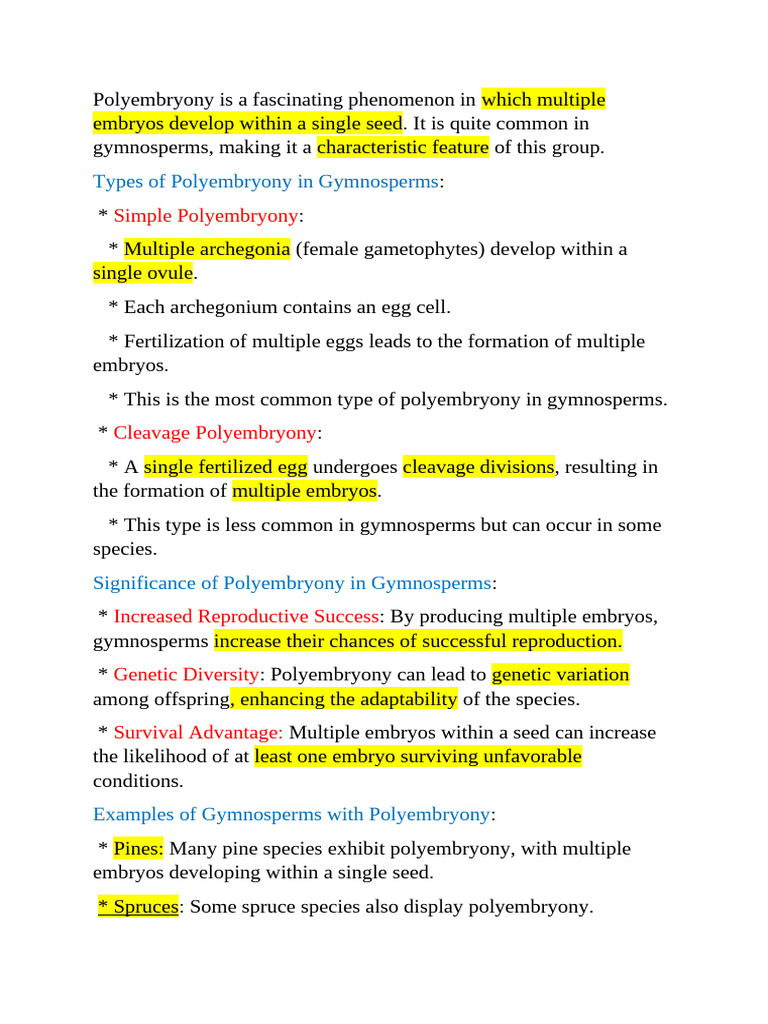 Polyembryony in Gymnosperms Explained | PDF