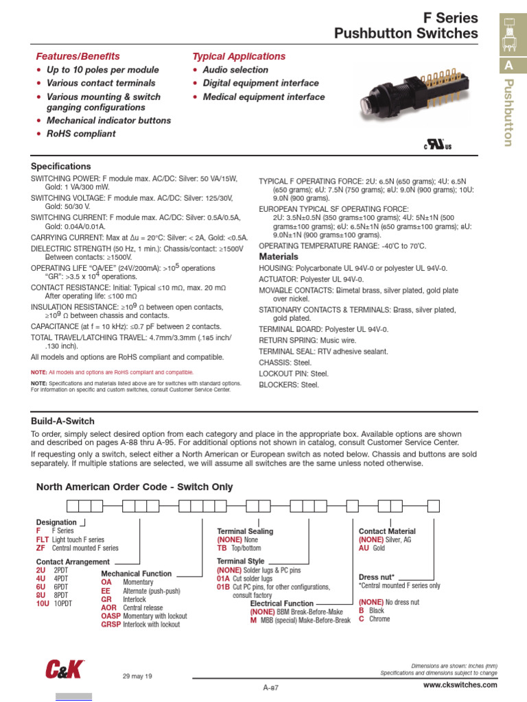 F Series Pushbutton Switch Overview | PDF | Switch | Electrical Equipment