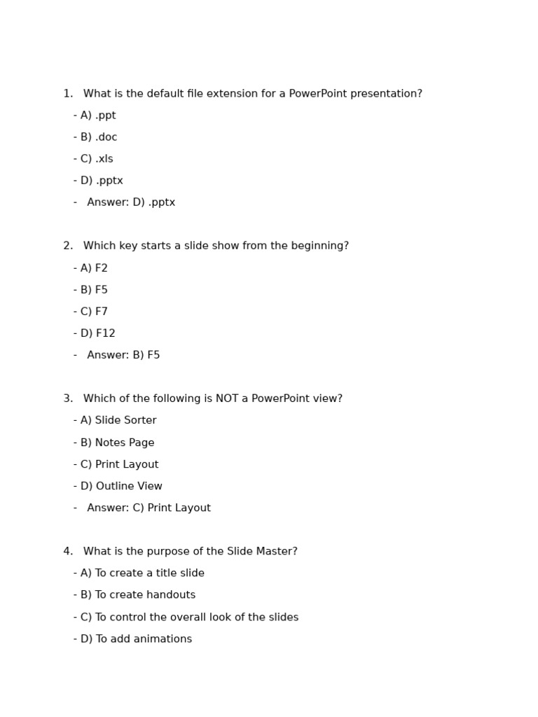 PowerPoint MCQ Questions and Answers | PDF | Microsoft Power Point ...