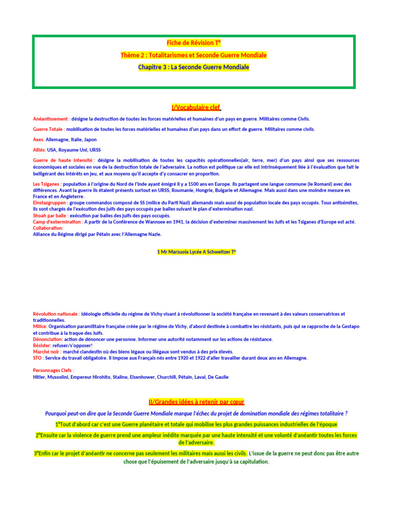 Vocabulaire clé de la Seconde Guerre mondiale | PDF | France de Vichy ...