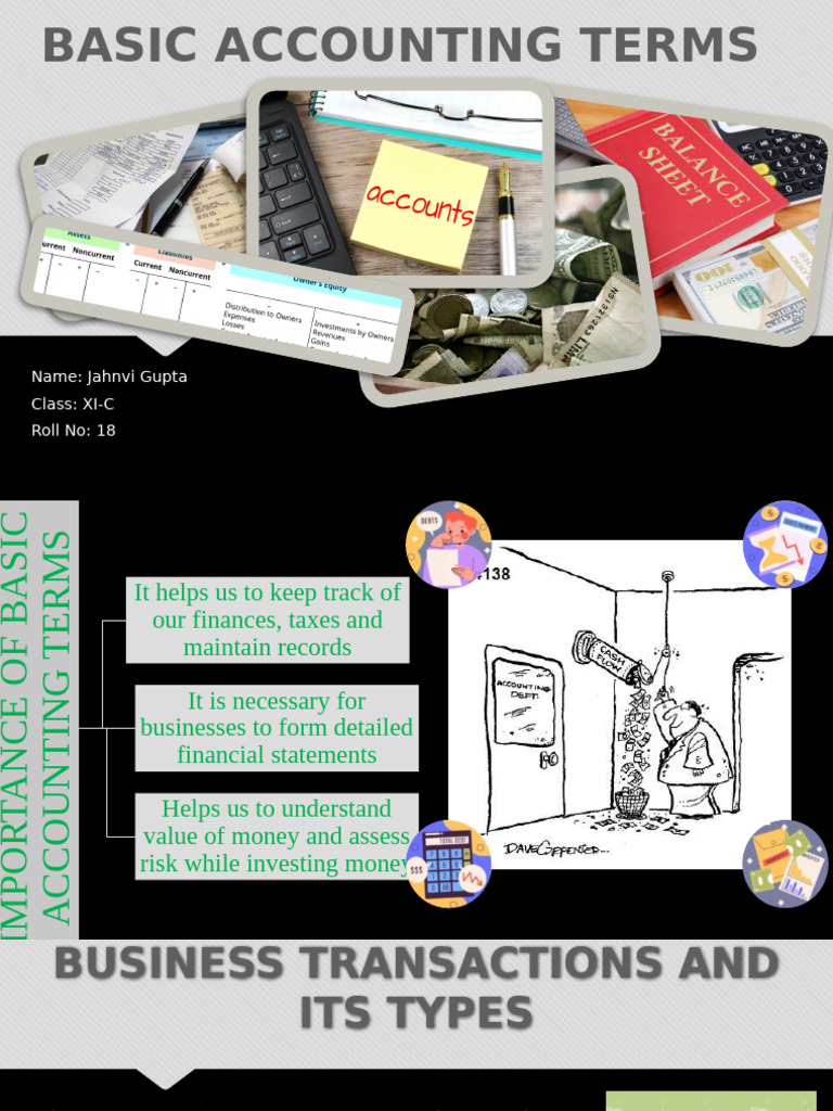 Basic Accounting Terms PPT - Jahnvi Gupta 11-c | PDF | Expense | Debits ...