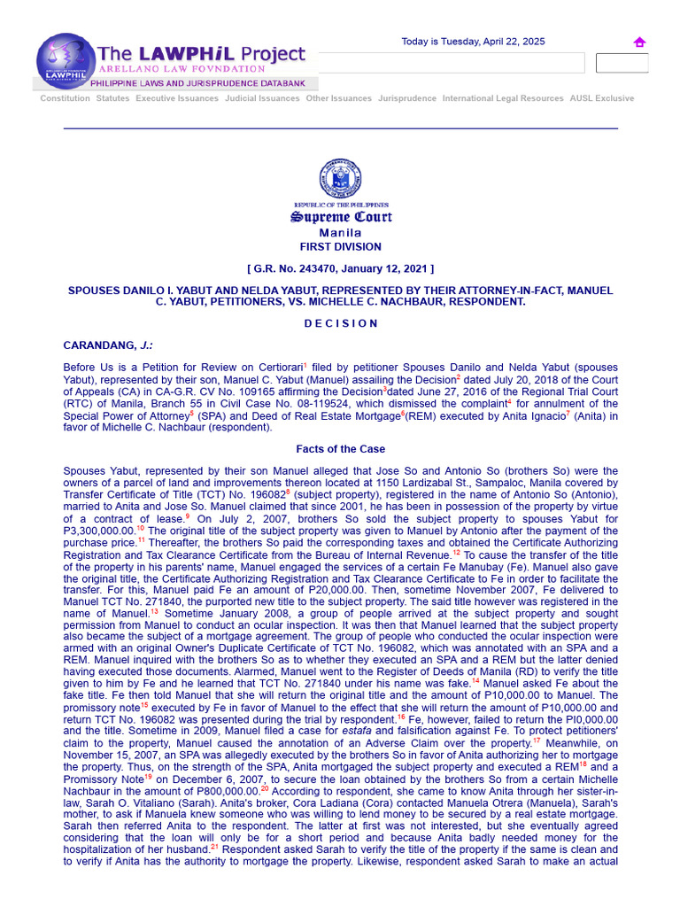 Yabut vs. Nachbaur: Property Dispute Case | PDF | Mortgage Law | Deed