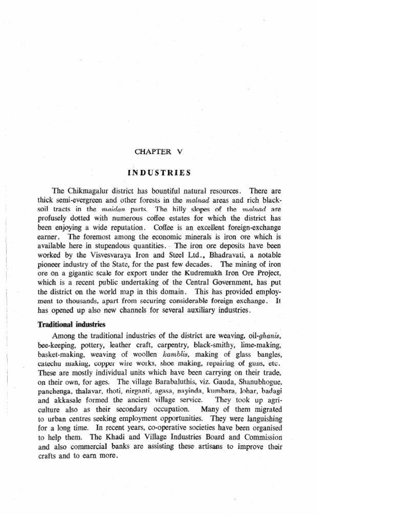 Chikmagalur 1981 Chapter (5) Industries | PDF