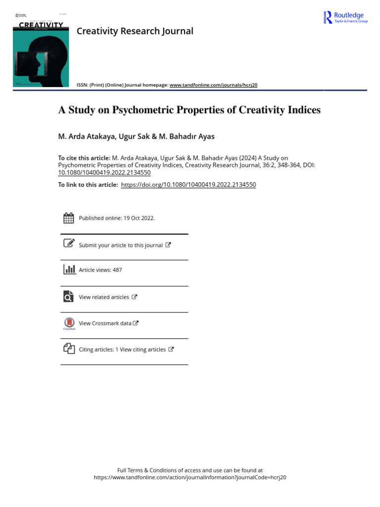 A Study On Psychometric Properties of Creativity Indices | PDF ...
