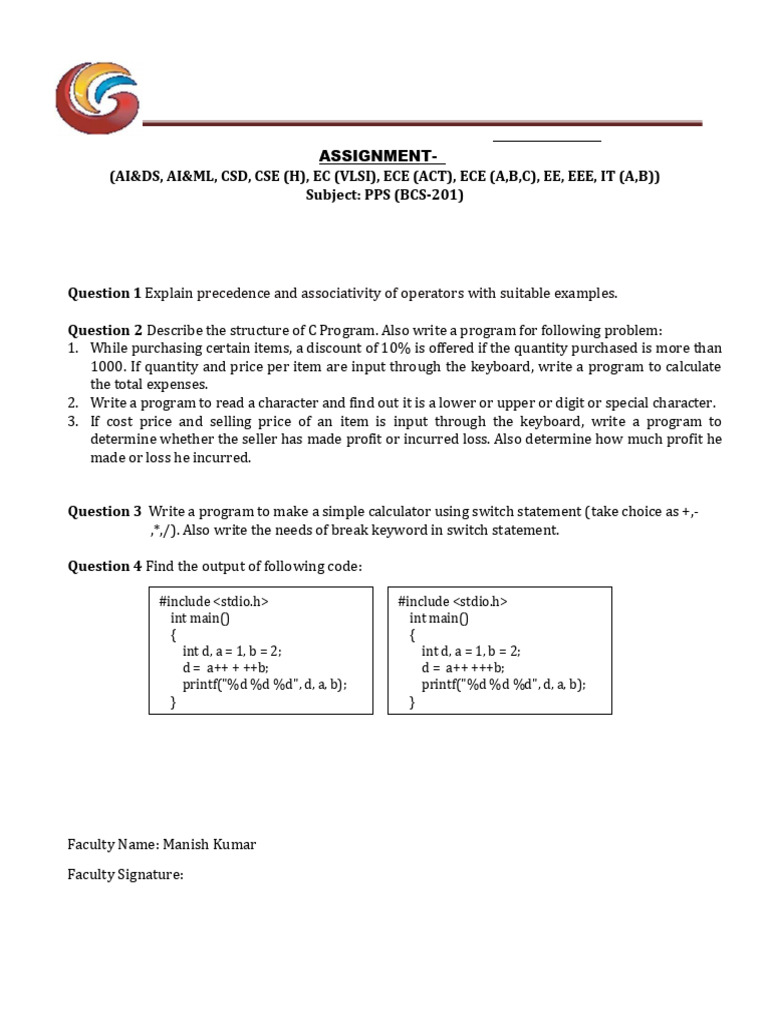 BCS201 Home Assignment 2024-25-2 | PDF