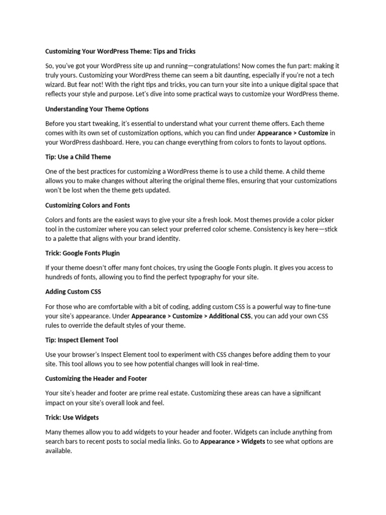 WordPress Theme Customization Guide | PDF | Word Press | Menu (Computing)