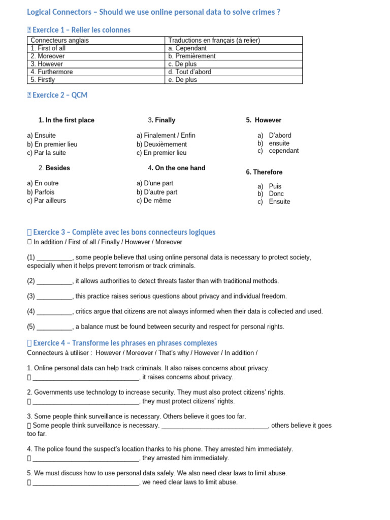 Logical Connectors Exercises B1 | PDF | Common Law | Government