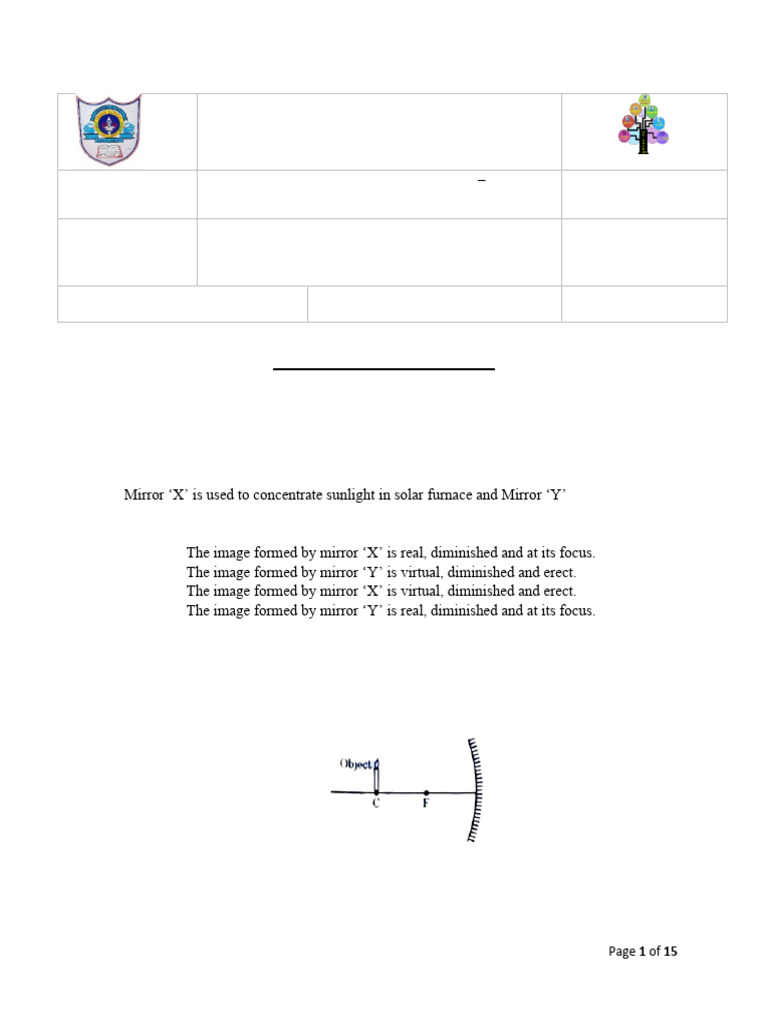 Class 10 Physics: Light Reflection Worksheet | PDF | Mirror | Light