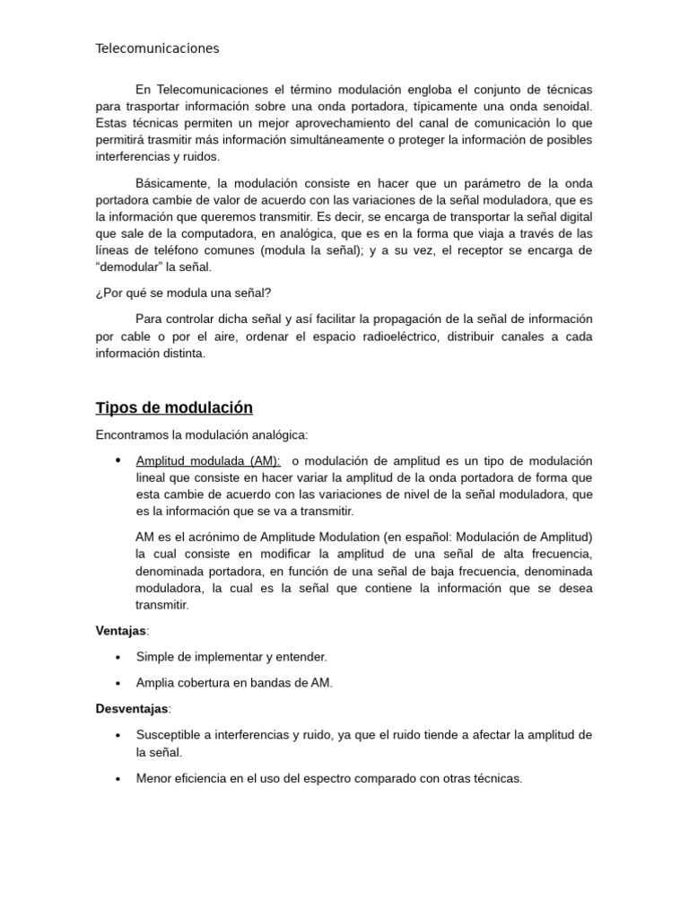 Tipos de Modulación en Telecomunicaciones | PDF | Modulación ...