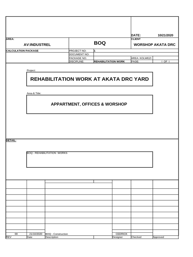 Rehabilitation Work AKATA Kolwezi | PDF