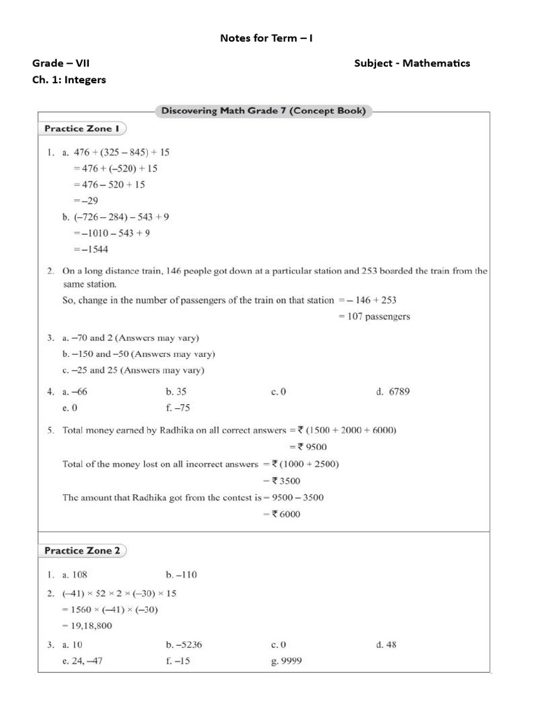Notes For Term-1 VII Mathematics | PDF