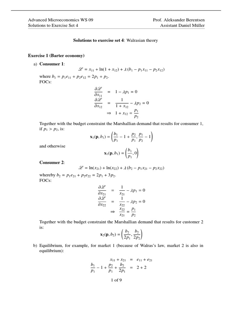 Advanced Microeconomics Exercise Solutions | PDF | Microeconomics ...