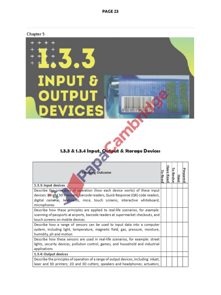 1.3.3 Input Output Devices V21 | PDF | Touchscreen | Qr Code
