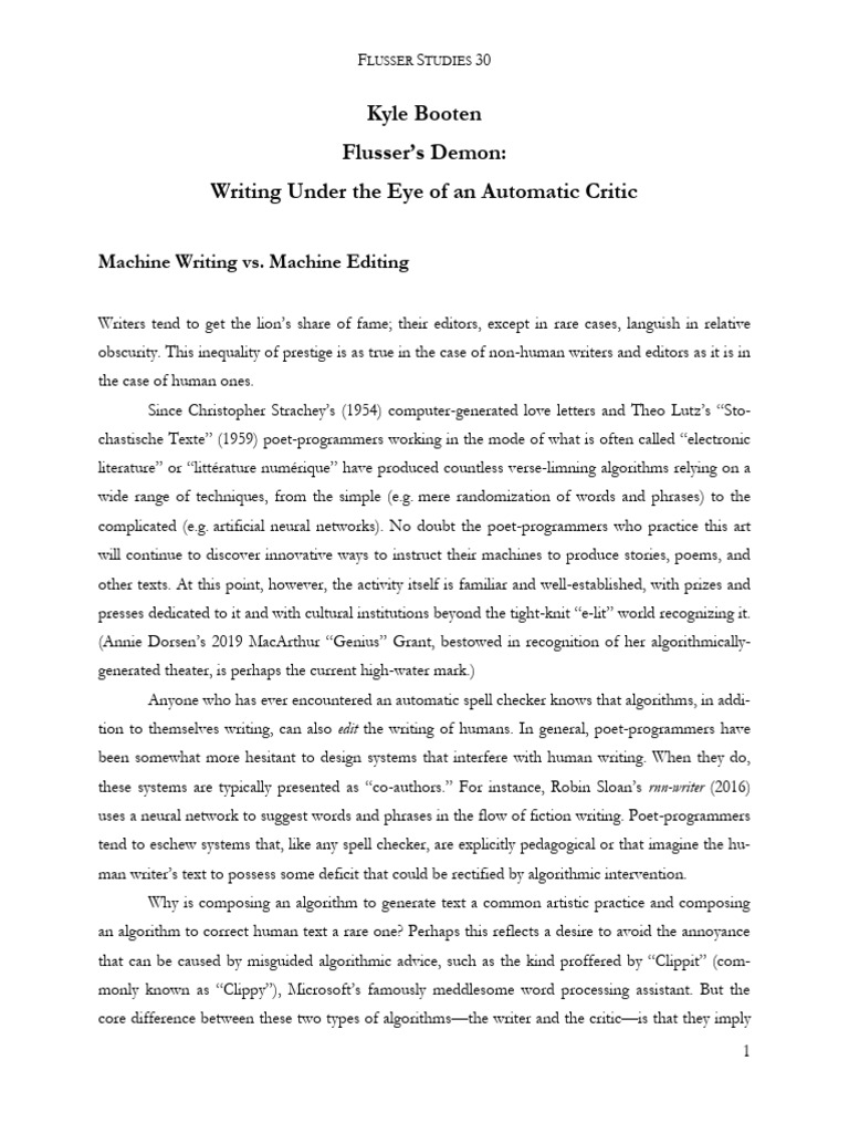 Flusser's Demon - Writing Under The Eye of An Automatic Critic | PDF ...