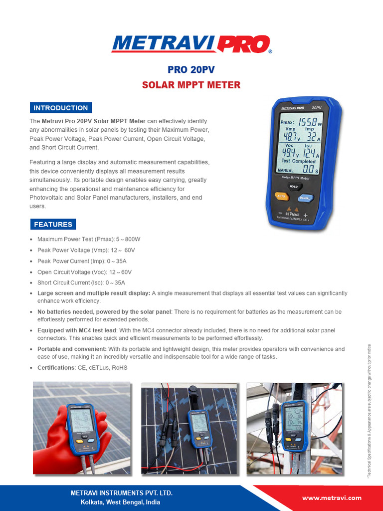 Metravi PRO 20PV Solar MPPT Meter Catalogue | PDF | Solar Panel ...