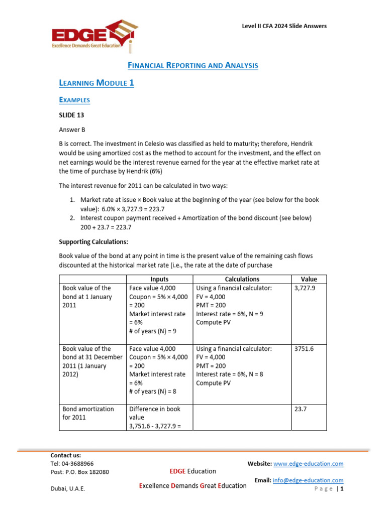 Financial Statement Analysis Slide Answers 2024 | PDF | Book Value ...