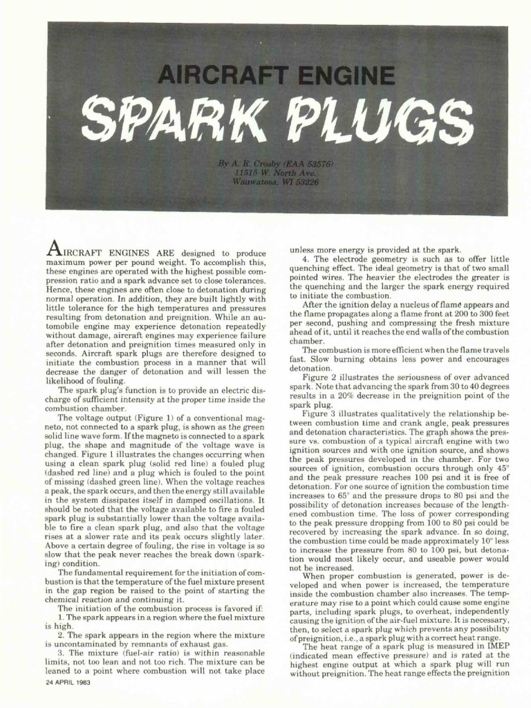 Aircraft Engine Spark Plug Functionality | PDF | Mechanical Engineering ...