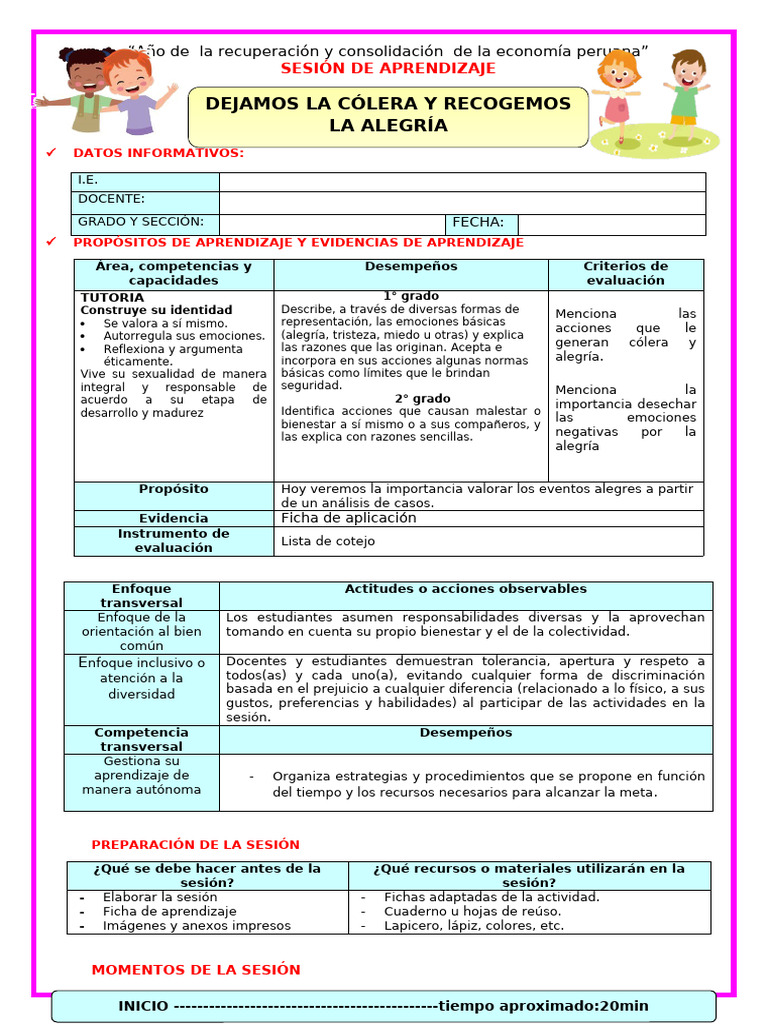 U1 S3 Sesion D1 Tutoria Dejamos La Colera y Recogemos La Alegria | PDF ...