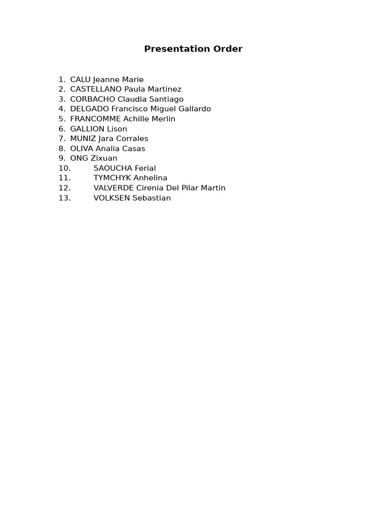 Presentation Order List | PDF