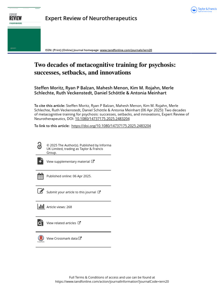 Metacognitive Training for Psychosis Review | PDF | Metacognition ...