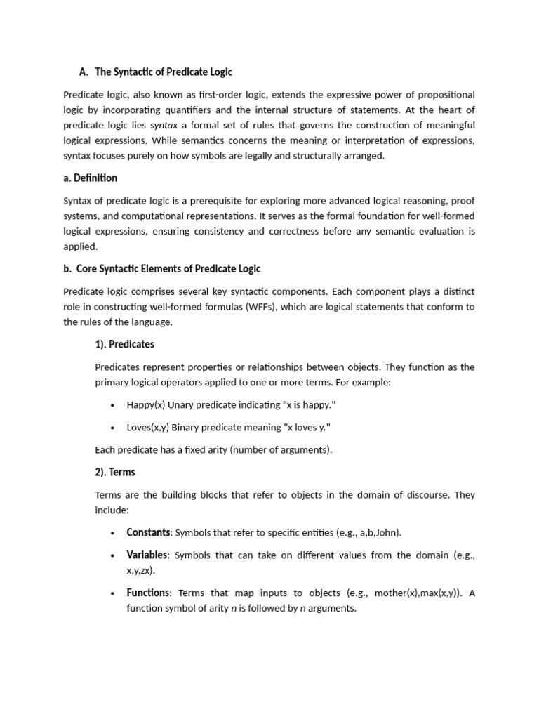 Syntax in Predicate Logic Explained | PDF | First Order Logic | Logic