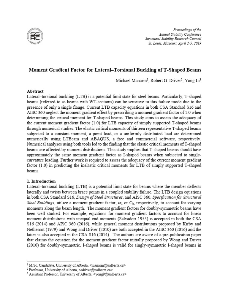 Manarin Et Al SSRC 2019 | PDF | Buckling | Beam (Structure)
