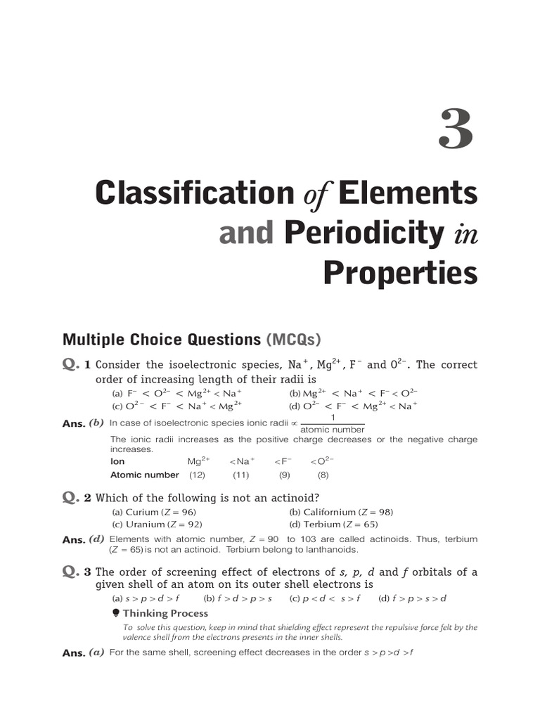 Periodic Classification MCQs With Solutions (26-04-2025) | PDF ...