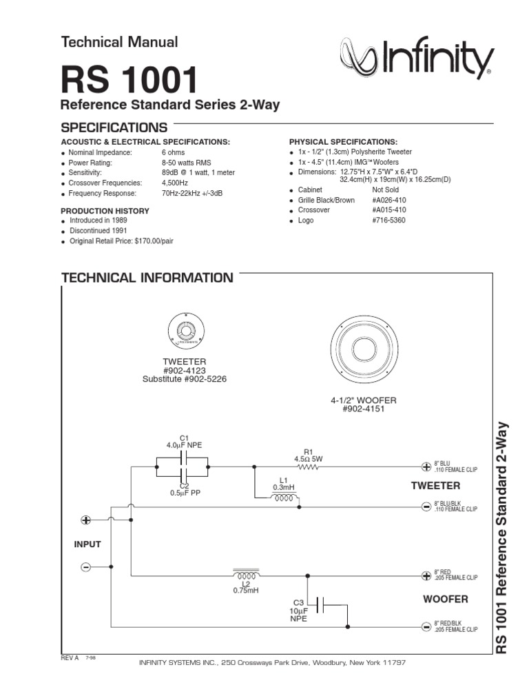 Infinity RS 1001 Speaker Specifications | PDF