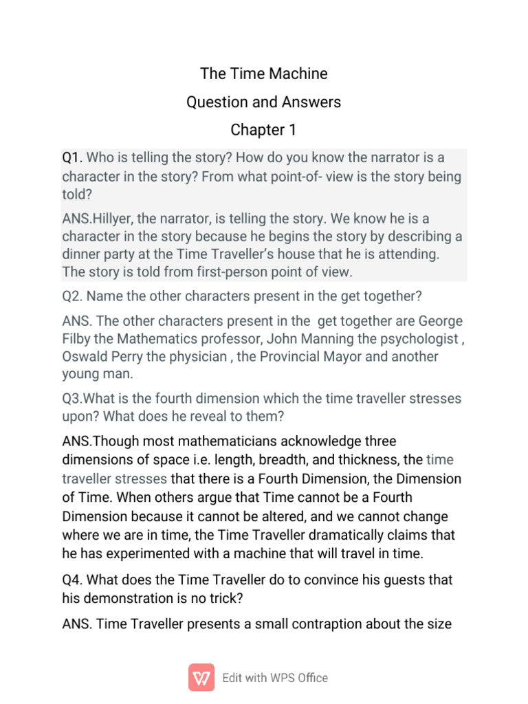 The Time Machine: Chapter 1 Q&A Guide | PDF