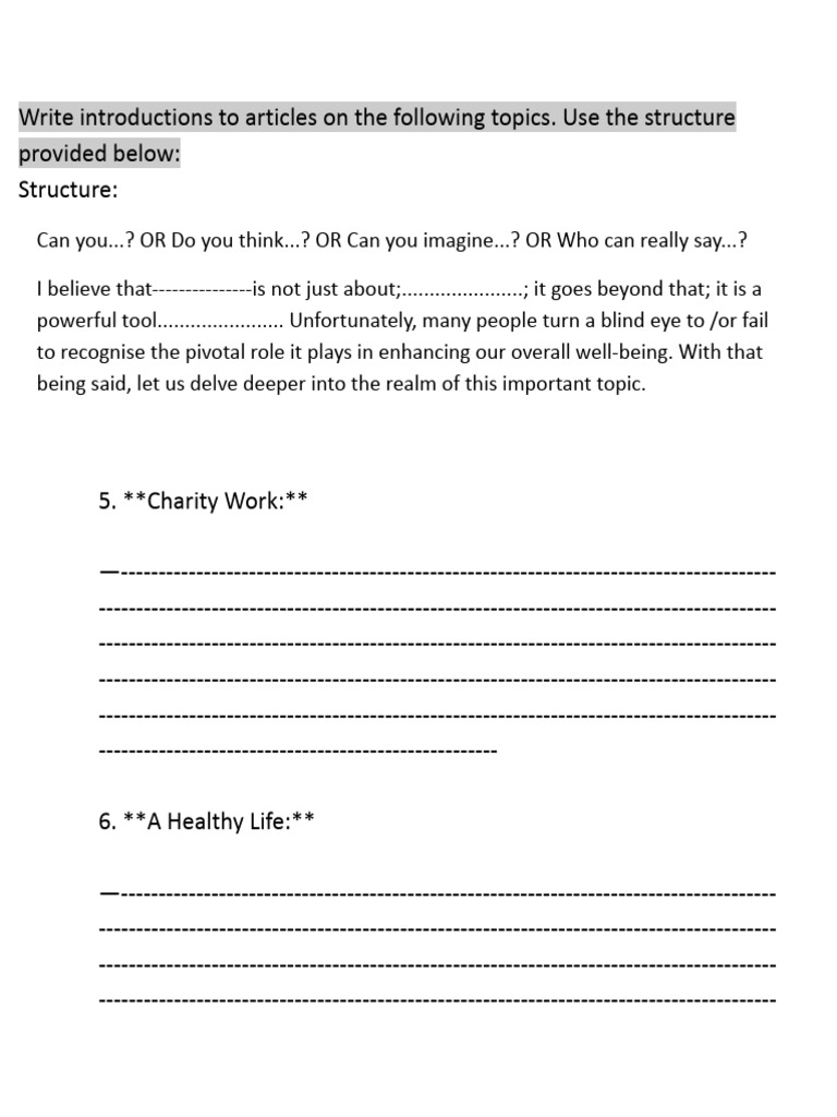 Write Introductions On The Following Topics | PDF