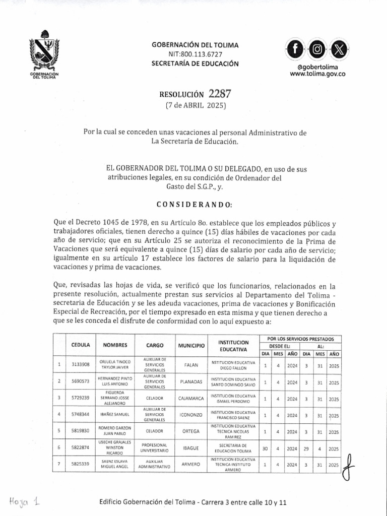 Resolucion 2287 de 2025 - ABRIL | PDF