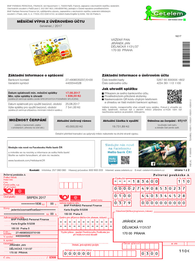 Cetelem Vypis 20177 | PDF