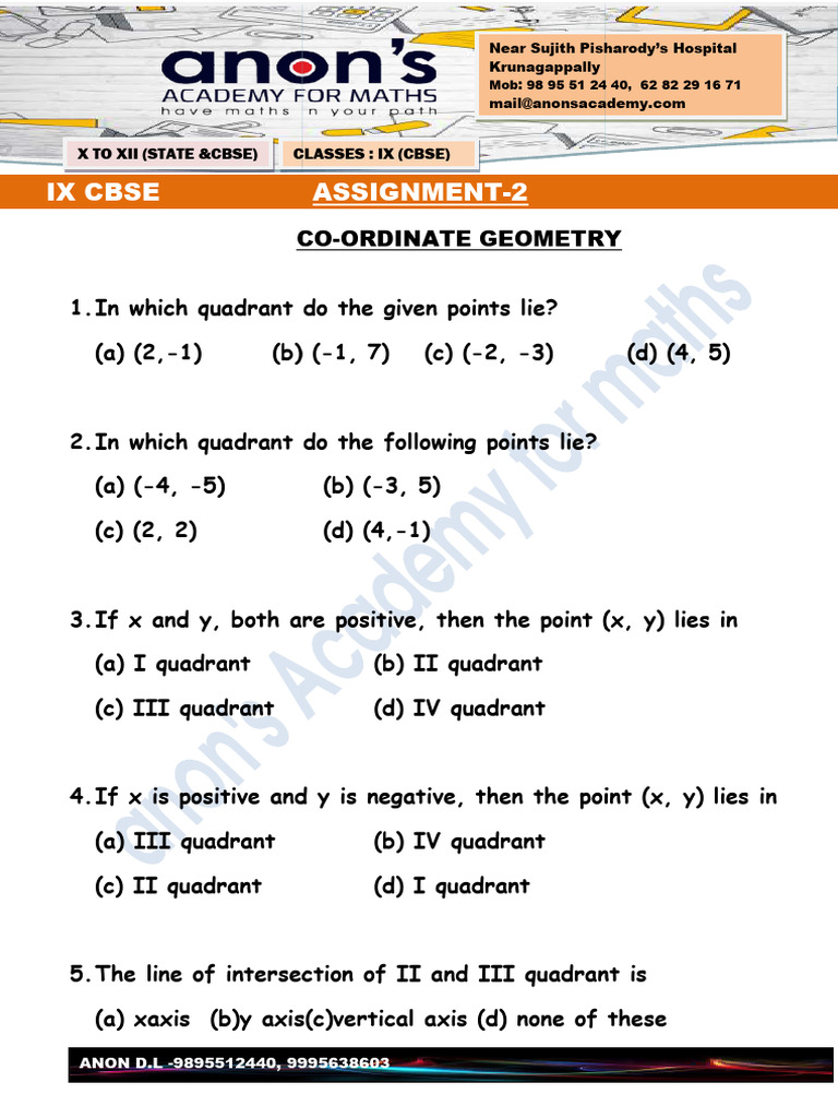 9 CBSE Chapterwise Assignment (2) - COORDINATE GEOMETRYanon's Academy-1 ...