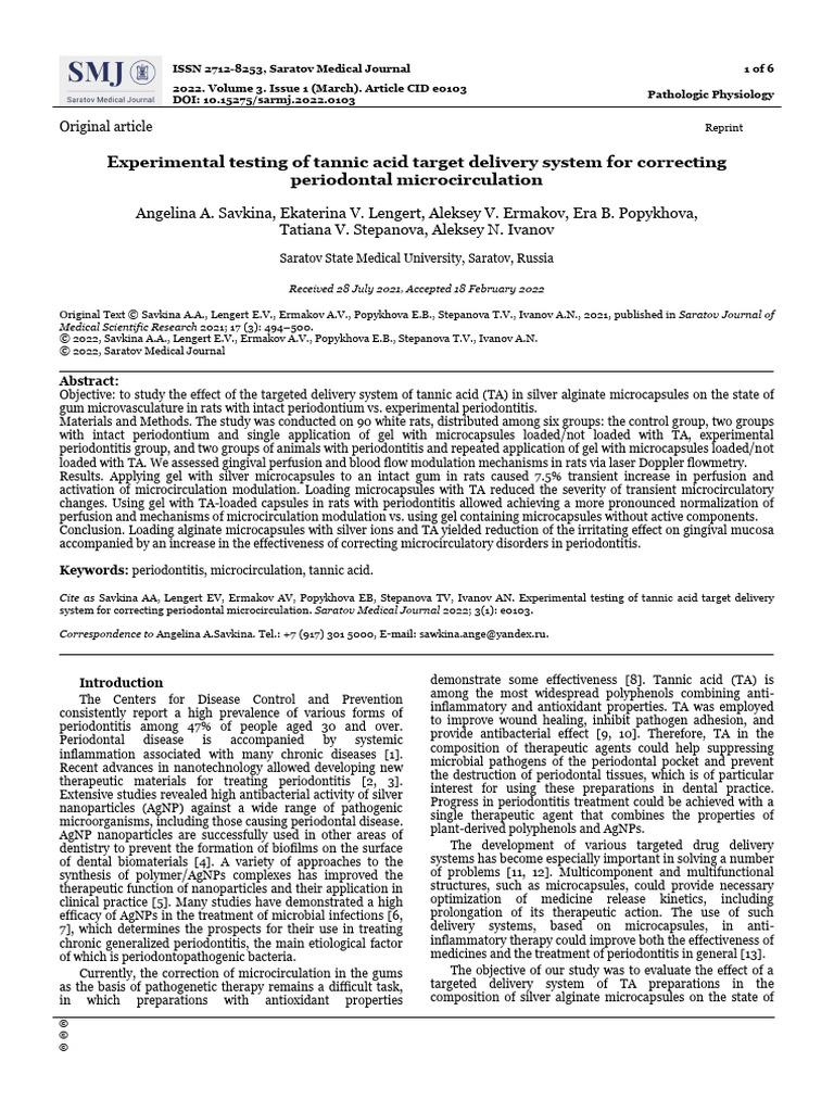 Tannic Acid For Periodontal Micro Circulation | PDF | Periodontology ...