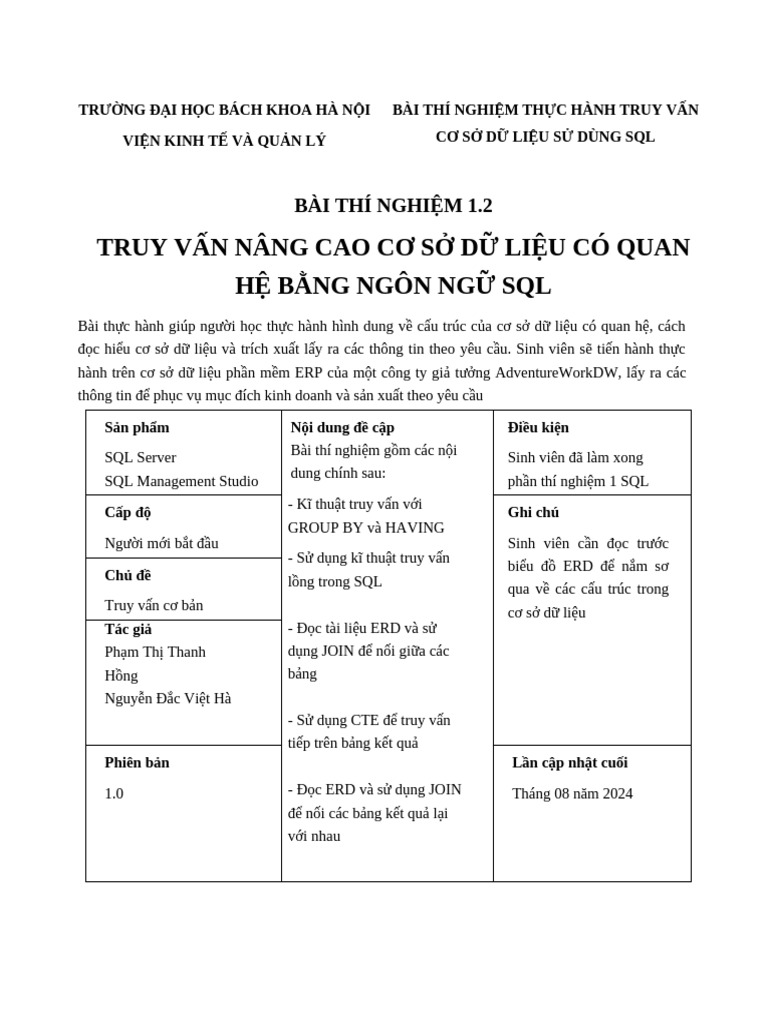Truy vấn nâng cao - TN02 | PDF
