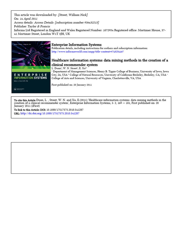 Data Mining for Clinical Recommender Systems | PDF | Nursing