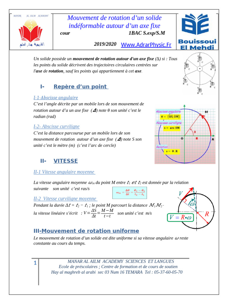Mouvement de rotation 1 BAC S.M | PDF | Mouvement de rotation ...