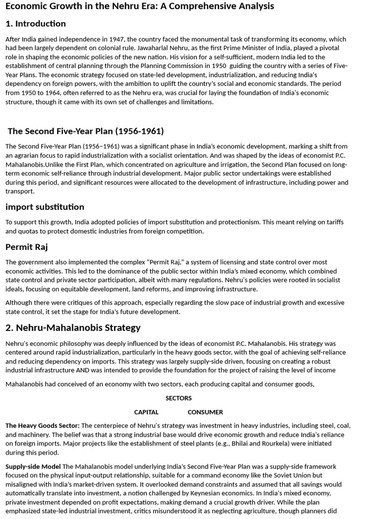 Economic Growth in The Nehru Era UNIT 1 | PDF | Economic Growth ...