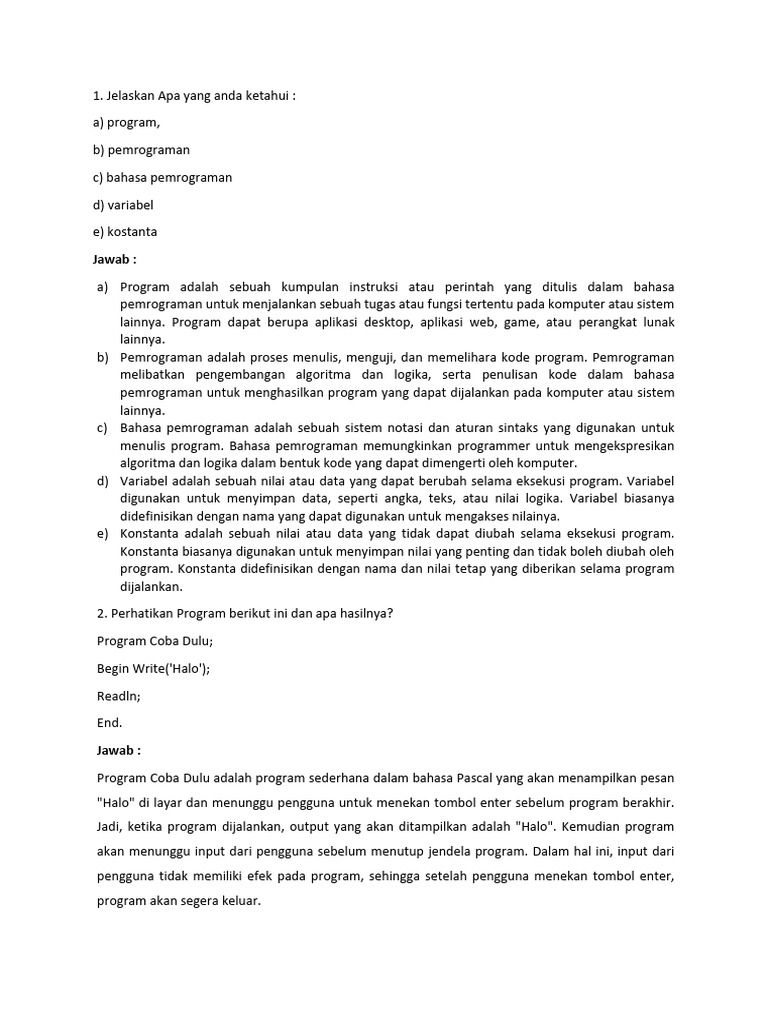 Pengantar Pemrograman dan Contoh Pascal | PDF