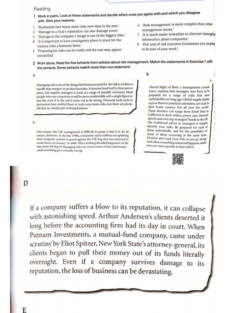 Risk Management Reading Comprehension | PDF