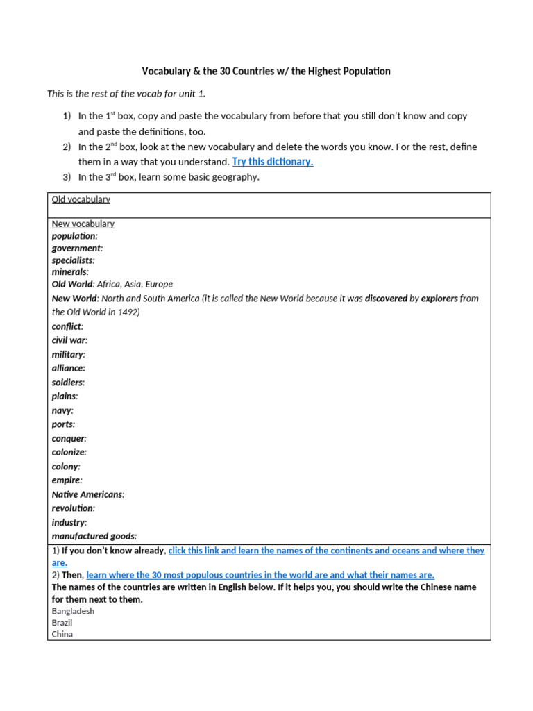 Vocabulary 30 Countries | PDF