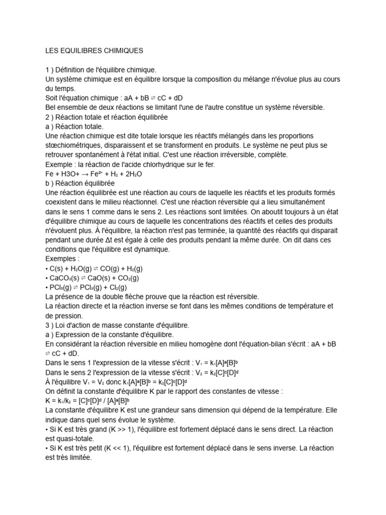 Équilibres chimiques et réactions totales | PDF | Équilibre chimique ...