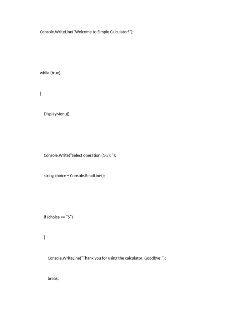 Simple C Calculator Program | PDF