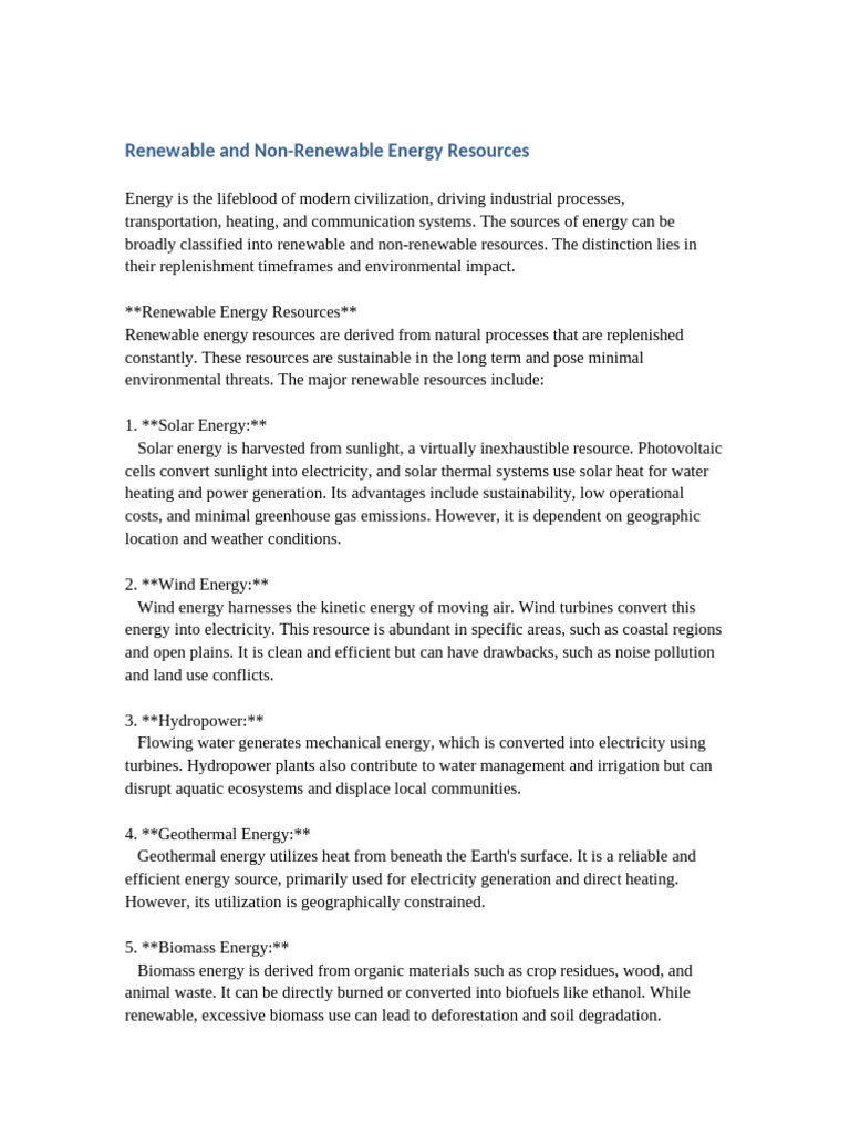 Renewable and NonRenewable Energy | PDF | Renewable Energy | Energy ...
