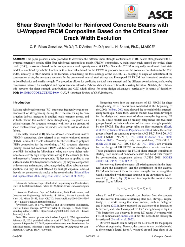 Sneed Et Al Shear Strength Model For Reinforced Concrete Beams With U ...