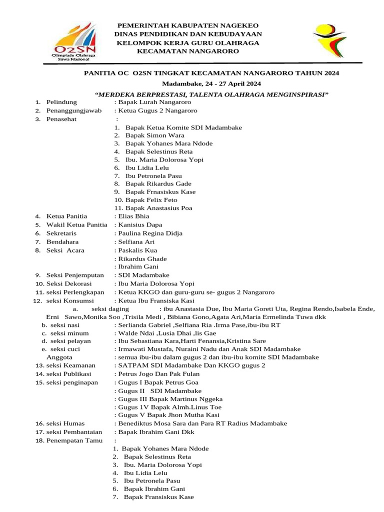 Panitia Oc O2sn Tingkat Kecamatan Nangaroro | PDF