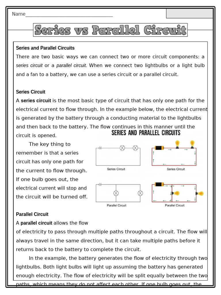 Series and Parallel - Testing Worksheets | PDF | Series And Parallel ...