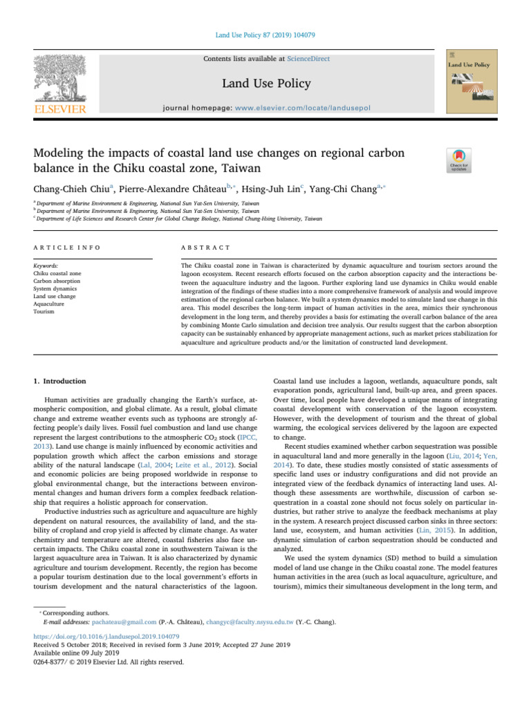 Modeling The Impacts of Coastal Land Use Changes On Regional Carbon ...